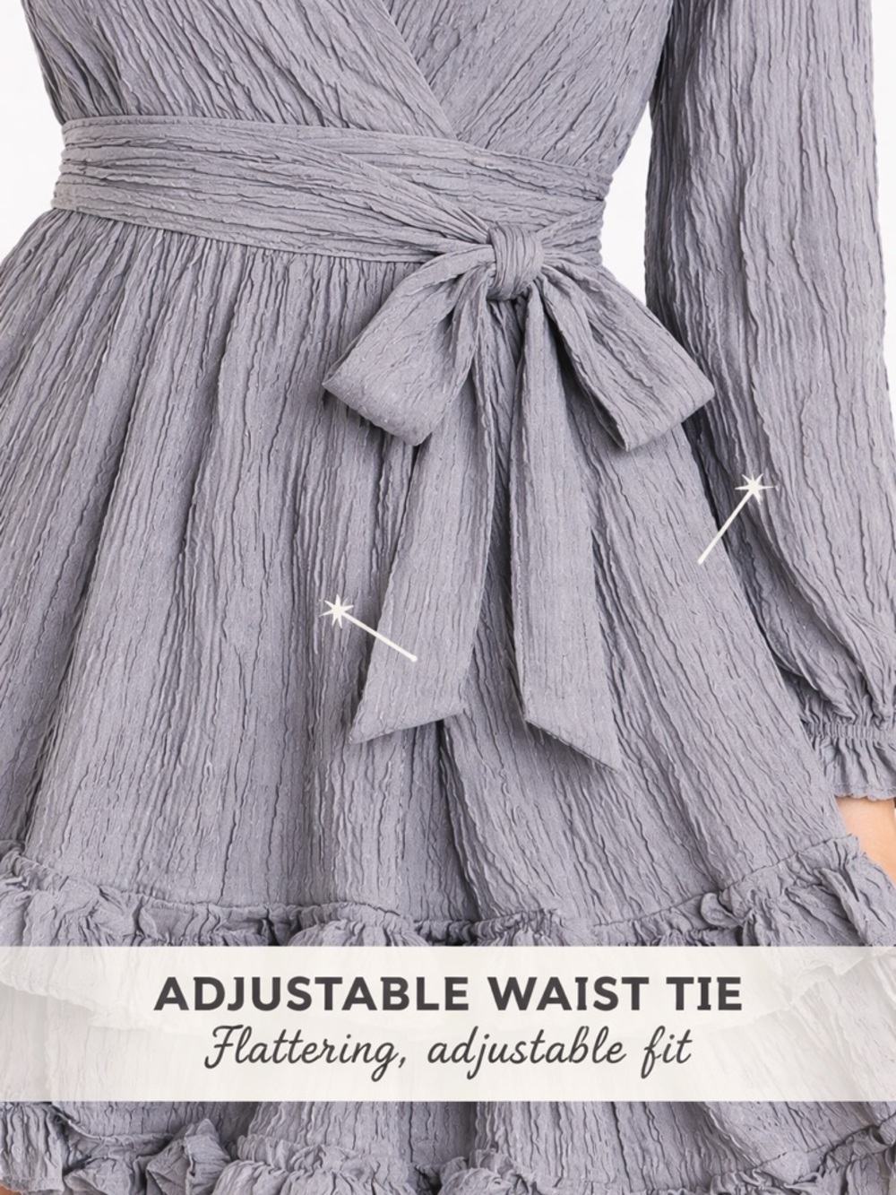 Saints + Secrets Gray Ruffle Mini Dress Small Boho V Neck Tie Waist - Picture 4 of 10
